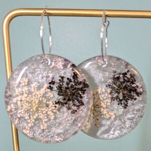 Floral Silver Resin Earrings